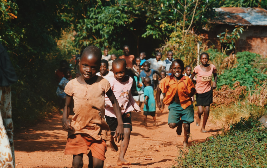 many children are running photo